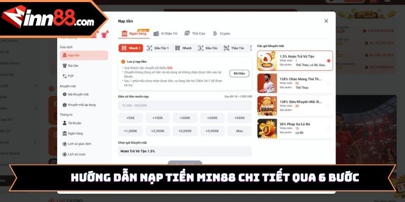 Hướng dẫn nạp tiền Min88 chi tiết qua 6 bước