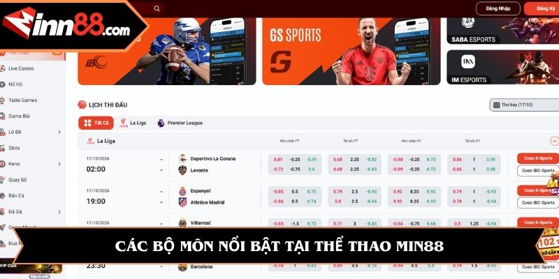 Các bộ môn nổi bật tại thể thao Min88